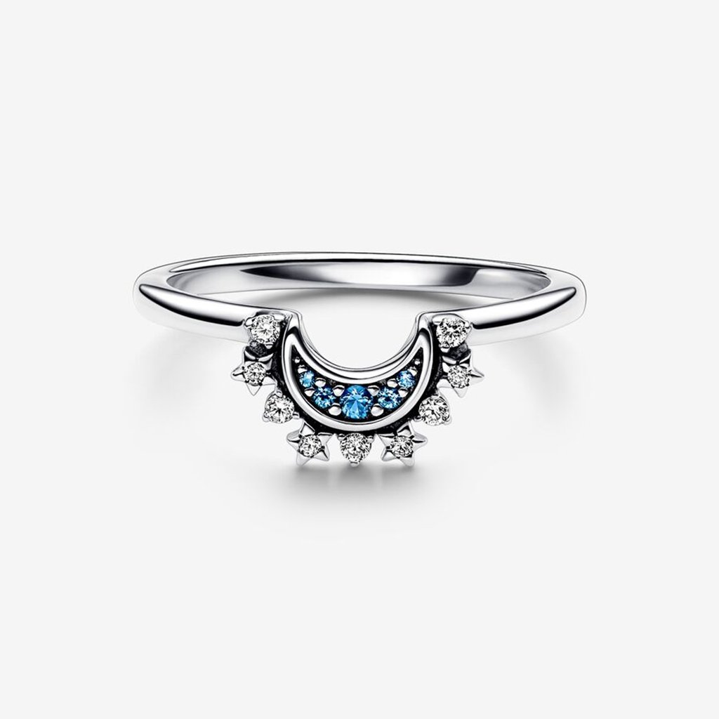 PANDORA  Celestial Blue Sparkling Moon Ring