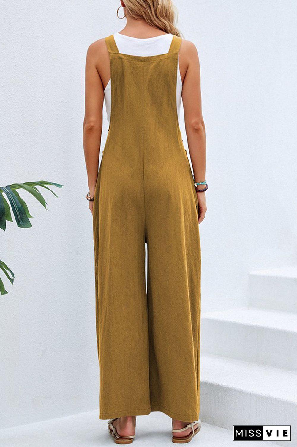 Casual Vacation Solid Buttons Square Collar Loose Jumpsuits(10 Colors)