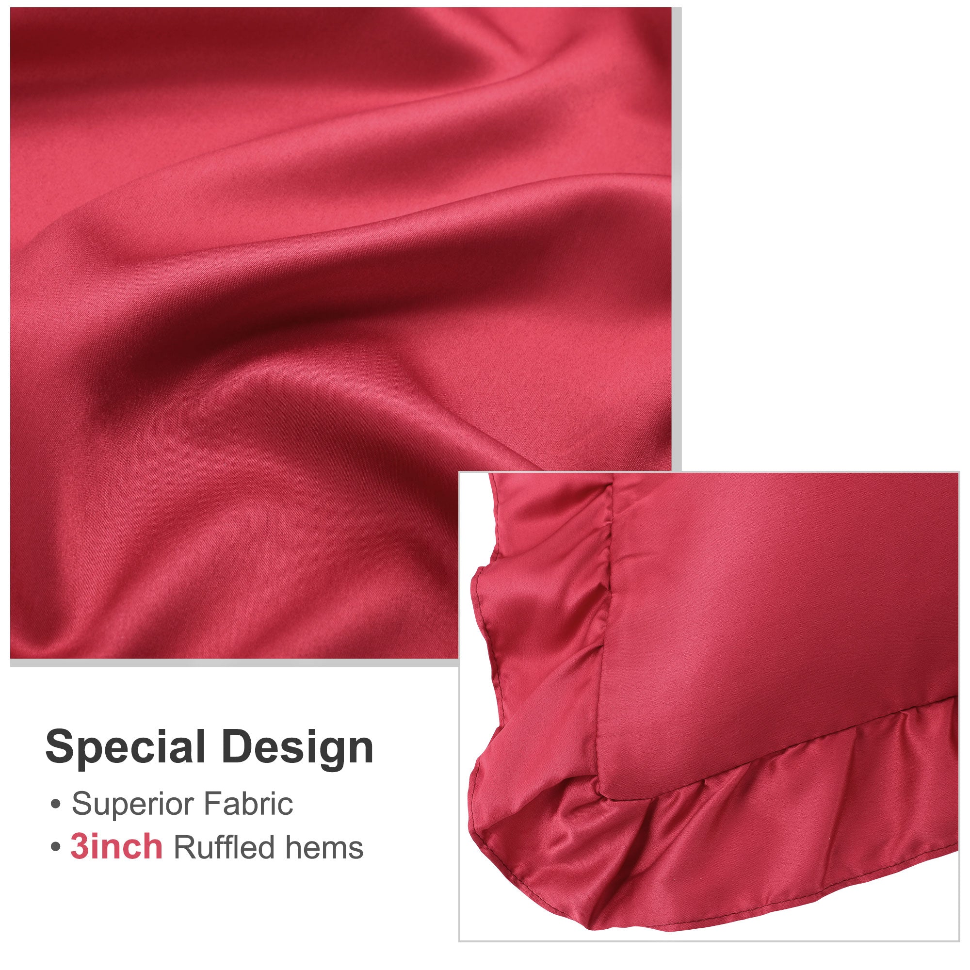 PiccoCasa Satin Pillowcase Ruffled Pillow Shams Set of 2， Burgundy Standard(20