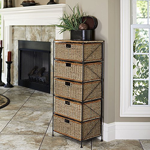 Household Essential ML-5755 Household Essentials 5-Drawer Storage Unit& Seagrass& Rattan& 41.25 by 18 by 12-Inch