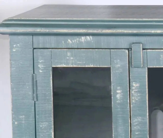 70 quotDistressed Sea Glass Blue TV Stand With Glass Doors   Farmhouse   Entertainment Centers And Tv Stands   by Sideboards and Things  Houzz