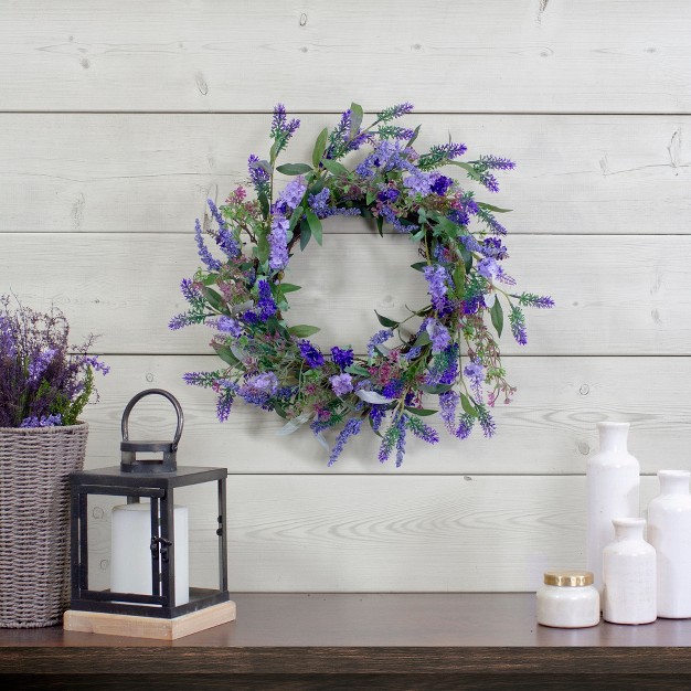 Northlight Lavender Artificial Spring Floral Wreath Purple And Green 18 inch