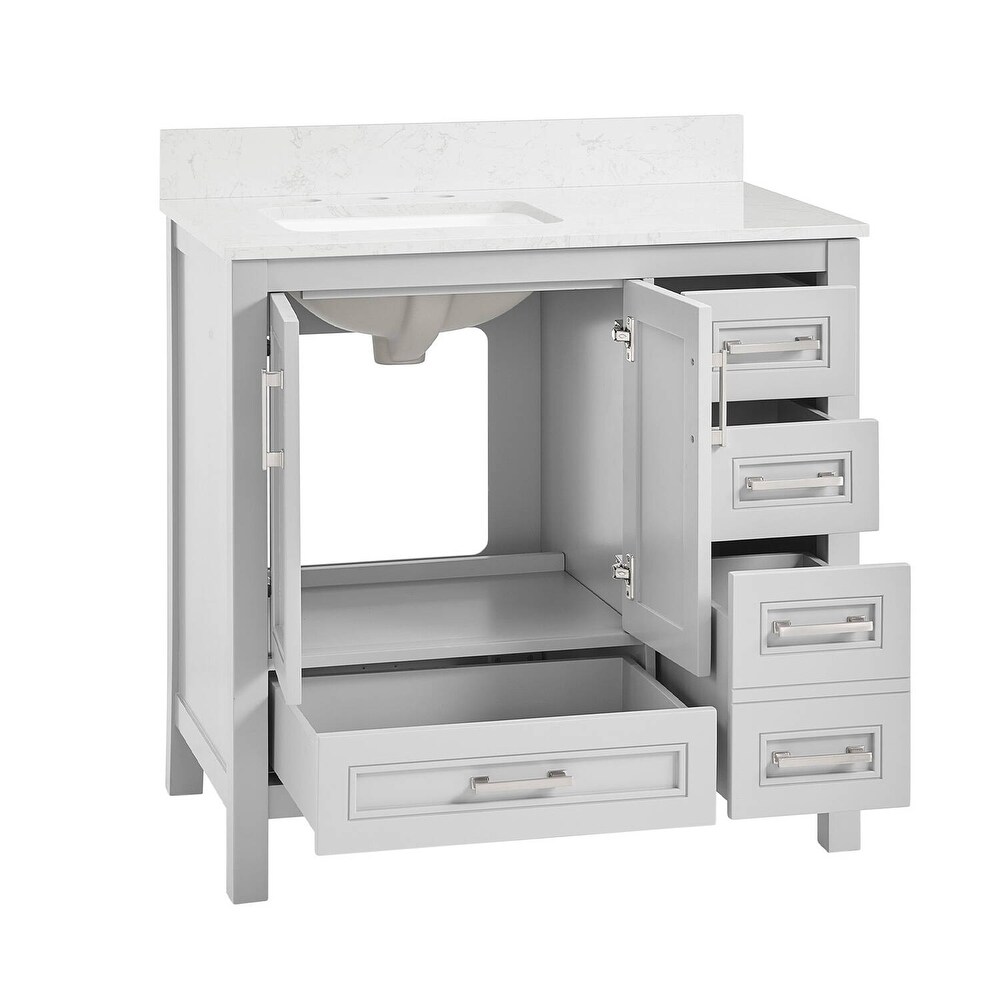 Vines 36 in. Grey Bathroom Vanity with Carrara Marble Top