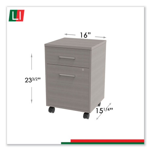 Linea Italia Urban Mobile File Pedestal， Left or Right， 2-Drawers: Box/File， Legal/A4， Ash， 16