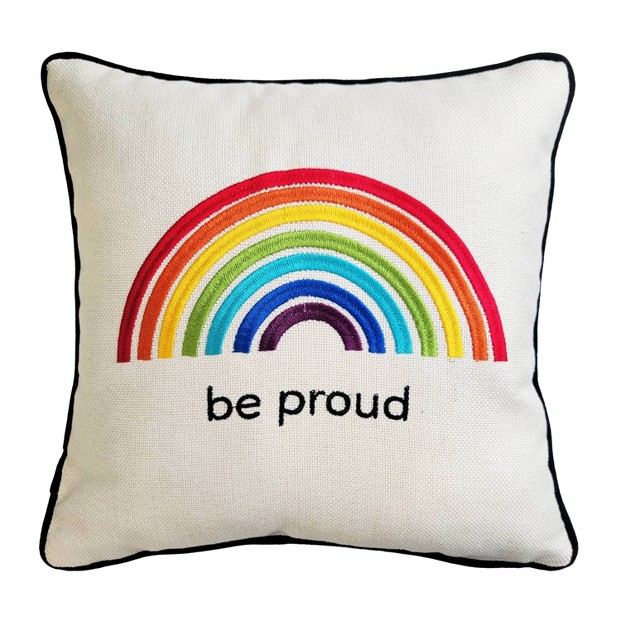 x27 be Proud x27 Rainbow Pride Embroidered Square Throw Pillow Edie home