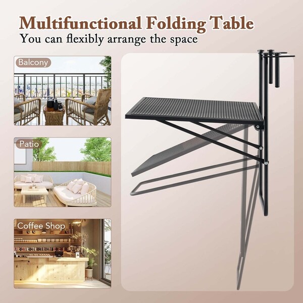 Balcony Railing Table with Adjustable Hooks Hanging Folding Deck Table