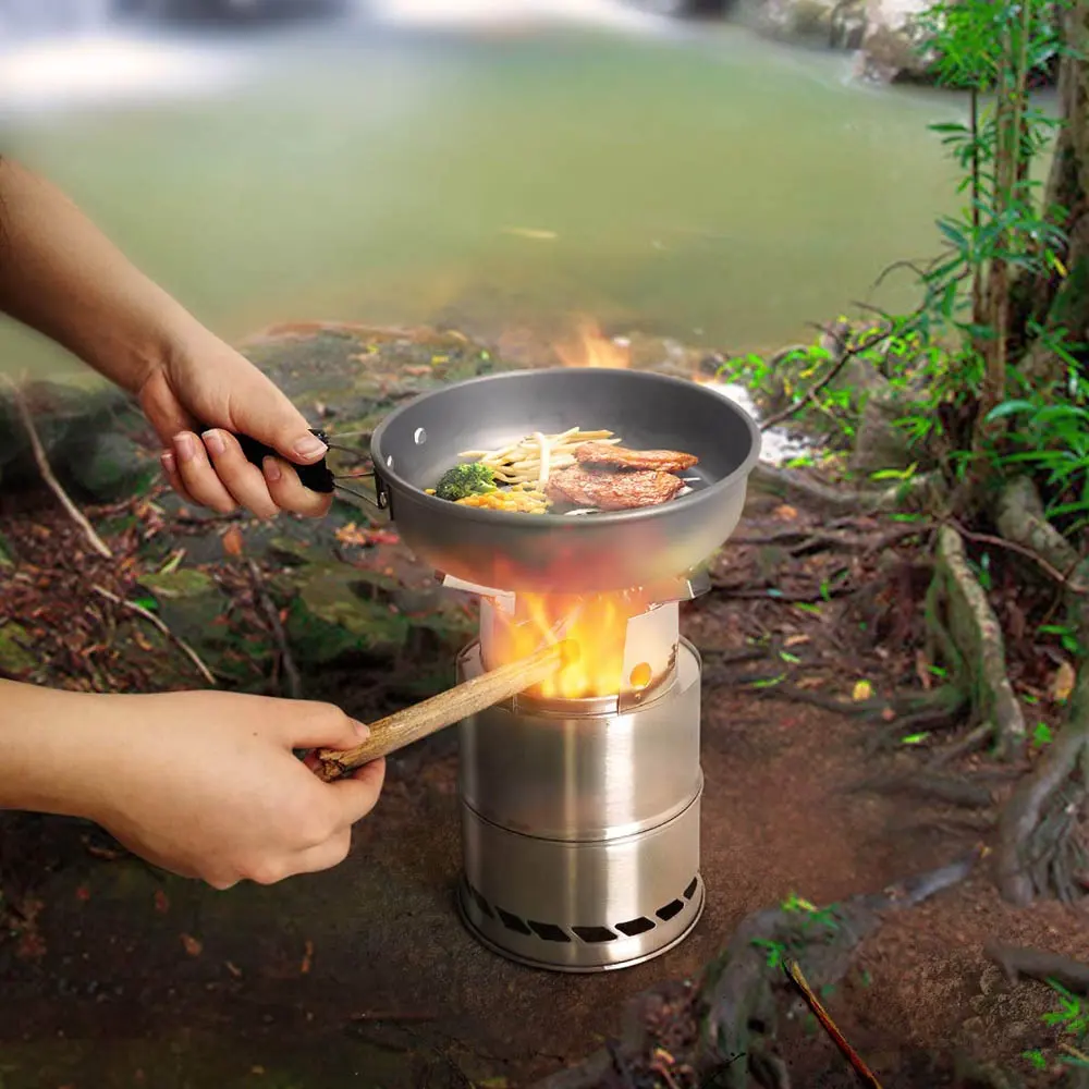 Portable Wood Stove Furnace Stainless Steel Outdoor Stove Cooking Burner Lightweight Picnic Camping Wood Stove