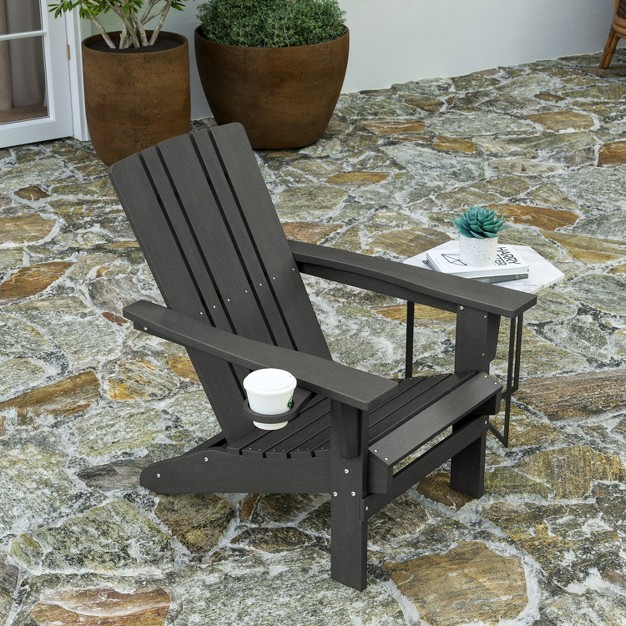 Merrick Lane Adirondack Chair With Cup Holder Weather Resistant Hdpe Adirondack Chair