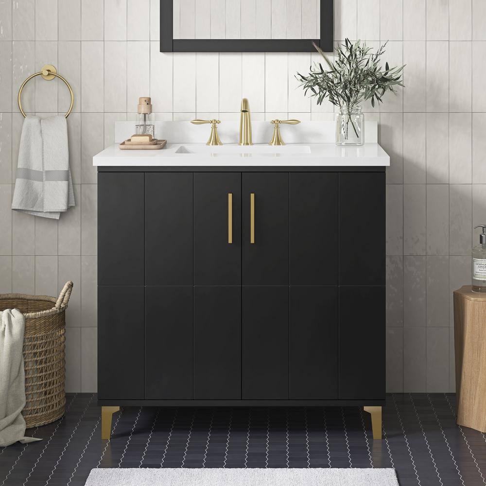 OVE Decors Zenia 36 in. W x 22 in. D x 34.5 in. H Bath Vanity in Black with White Engineered Marble Top 15VVA-FREY36-00