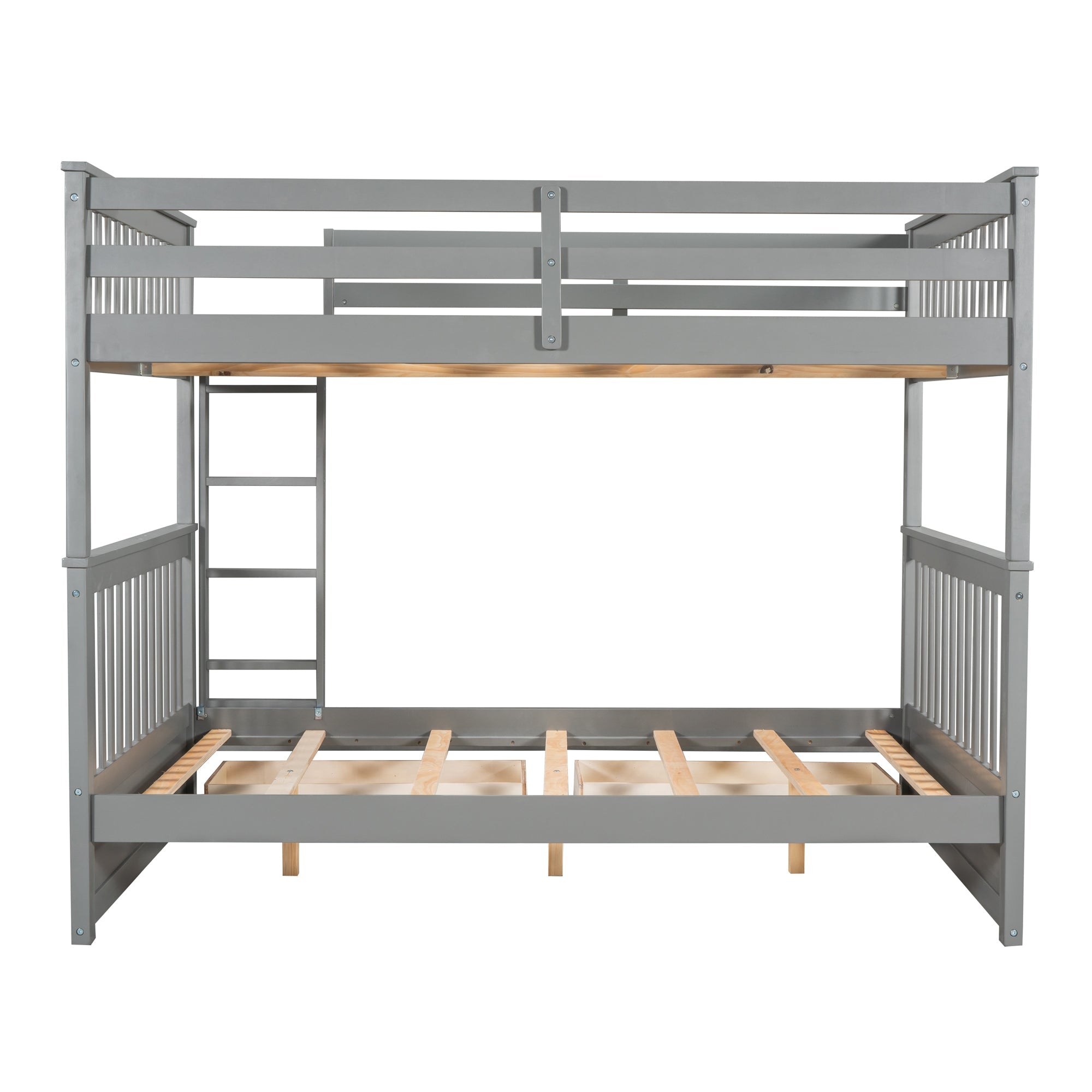 Wood Full Over Full Bunk Bed with Two Storage Drawers and Ladders for Kids Adults,Gray