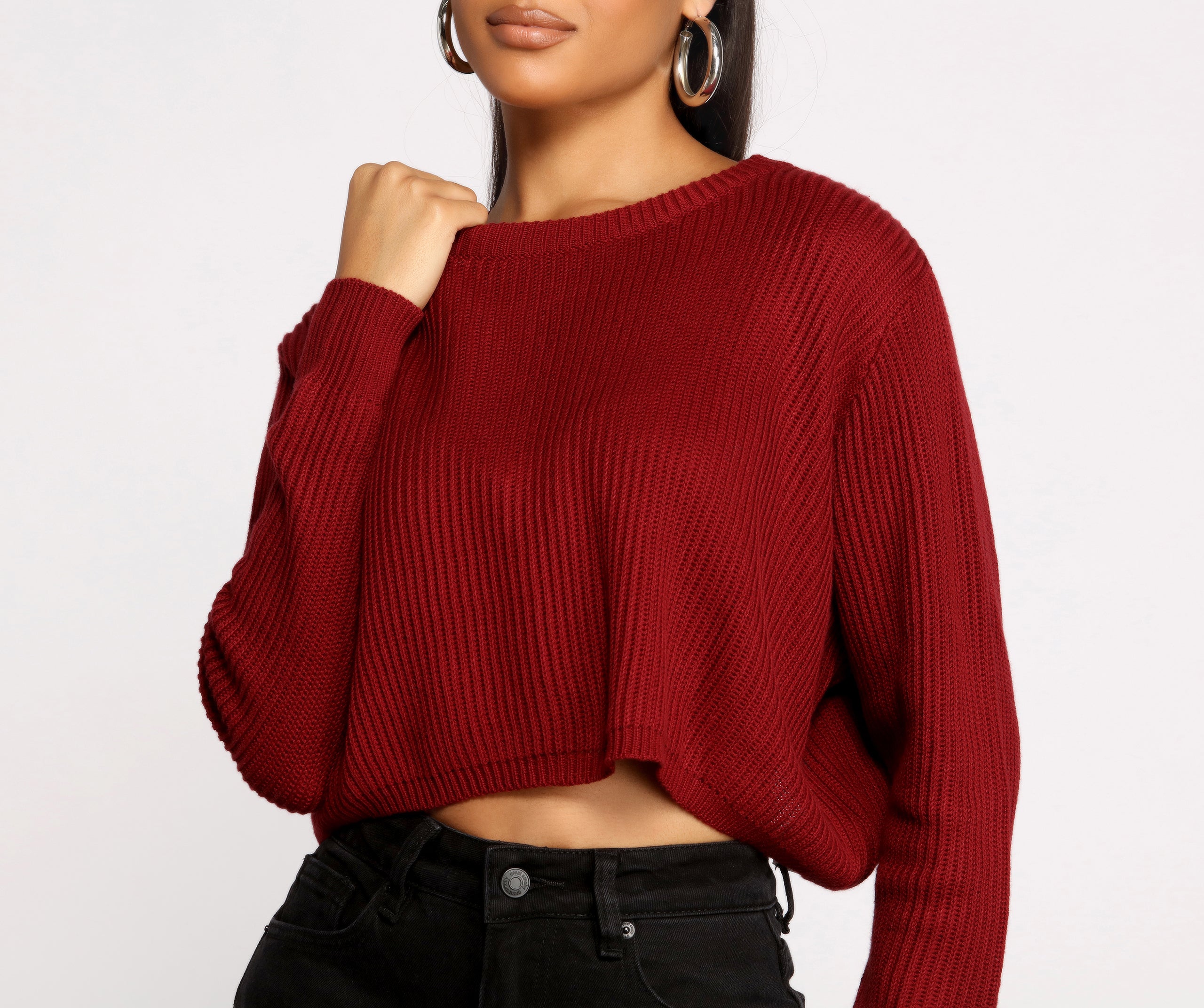 Basic Crew Neck Cropped Knit Sweater