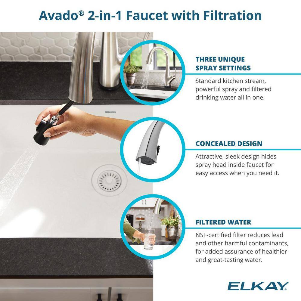 Elkay Classic White Quartz 33 in. Single-Bowl Undermount Kitchen Sink with Filtered Faucet and Accessories ELGRU13322WHFLC