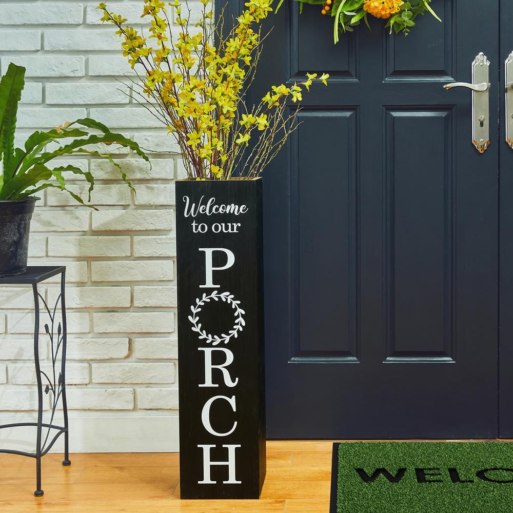 Glitzhome 30 in. H Black Double Sided Wooden Boxed quotWelcome Porchquot Porch Sign 2022900047