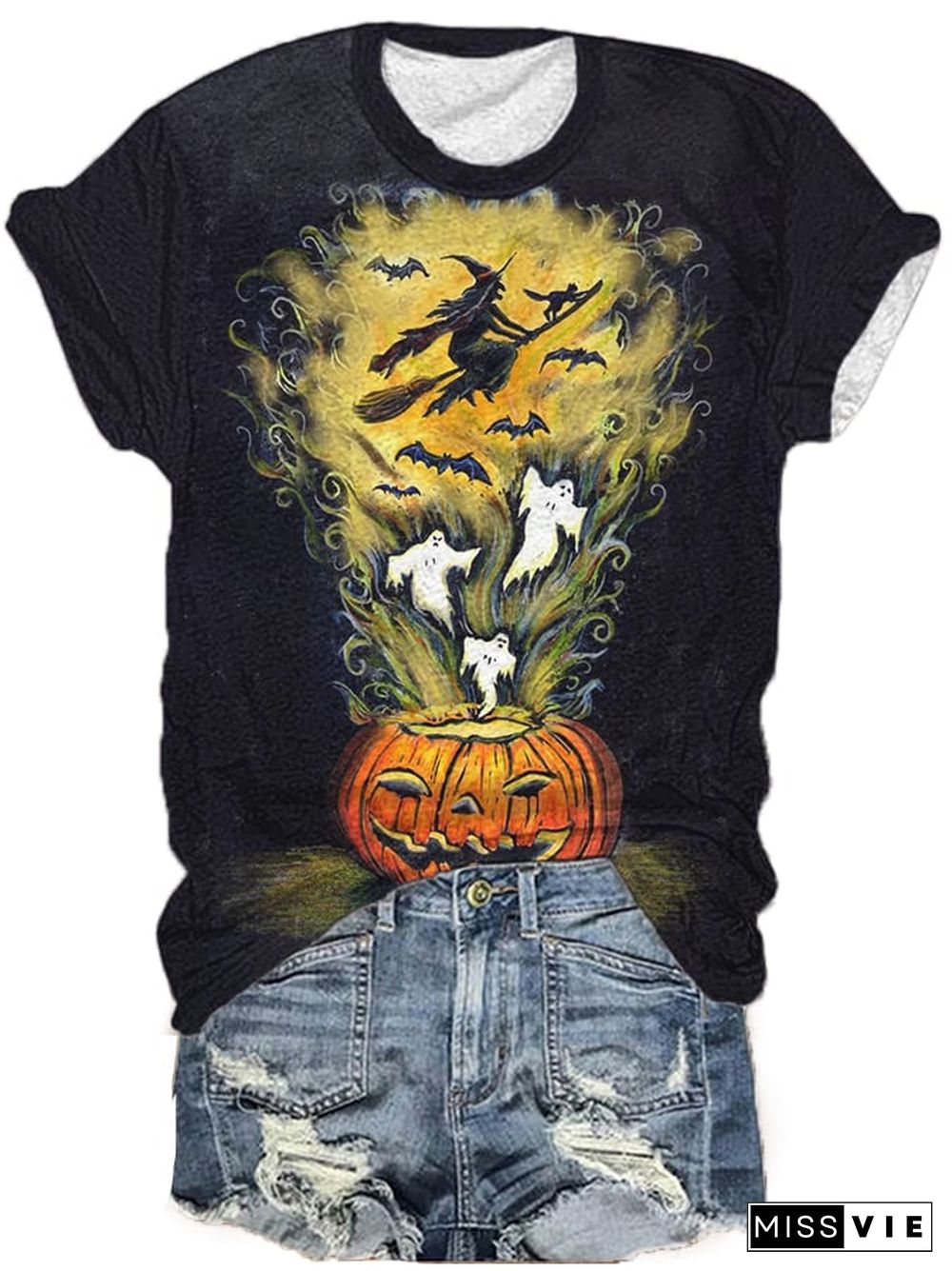 Women's Halloween Witch Printed T-Shirt