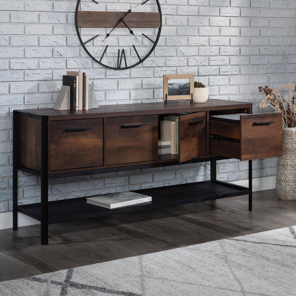 SAUDER Briarbrook 64.016 in. Barrel Oak Computer Desk Office Credenza with Doors and File Drawers 430074