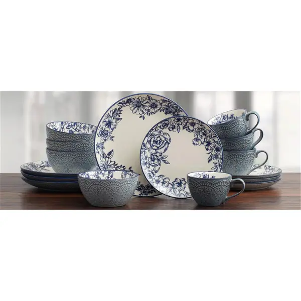 Pfaltzgraff 16-Piece Gabriela Blue Dinnerware Set