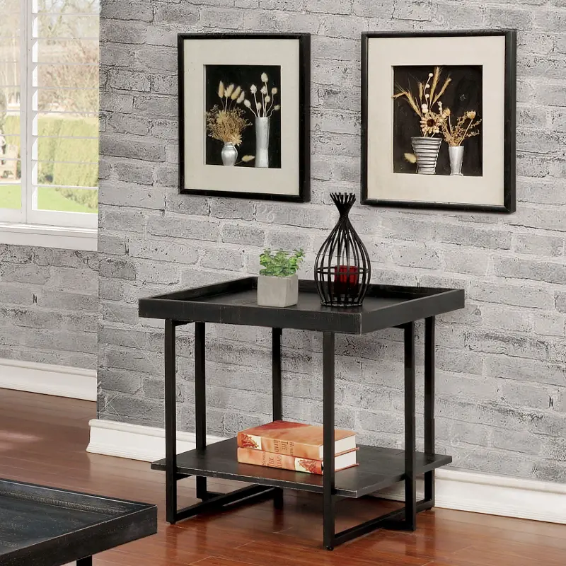 Prakers Industrial Wood End Table in Black