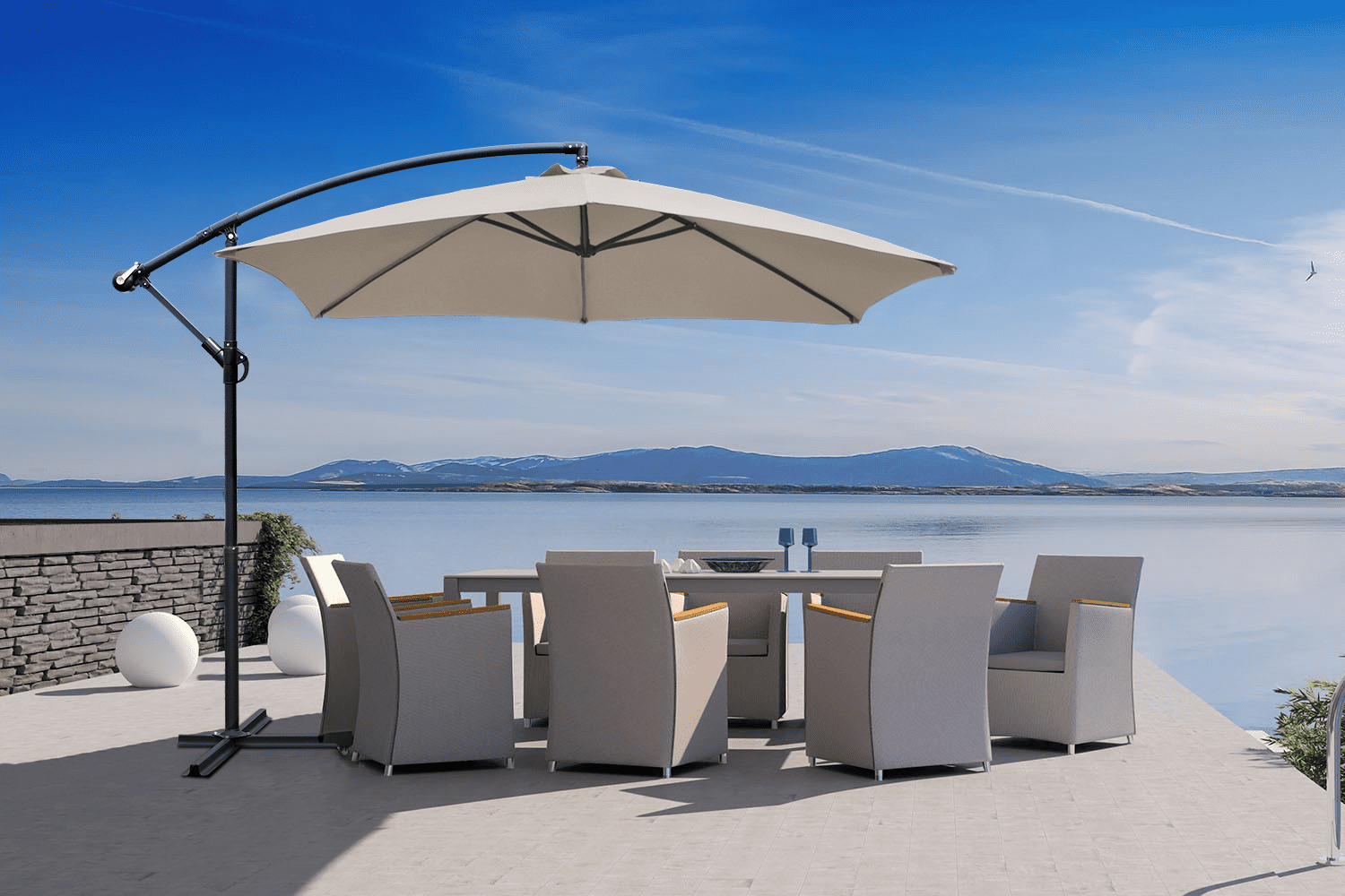 Vineego 10 FT Offset Cantilever Umbrellas with Tilt Adjutable Hanging Outdoor Market Patio Umbrella,Beige