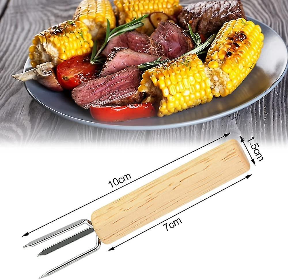 8 Pcs Fruit Fork 3 Prong Corn Skewer With Wooden Handle Rust Proof Corn Spike Stainless Steel Skewer Barbecue Bbq Skewers Corn Sharp For Fruit Vegetab