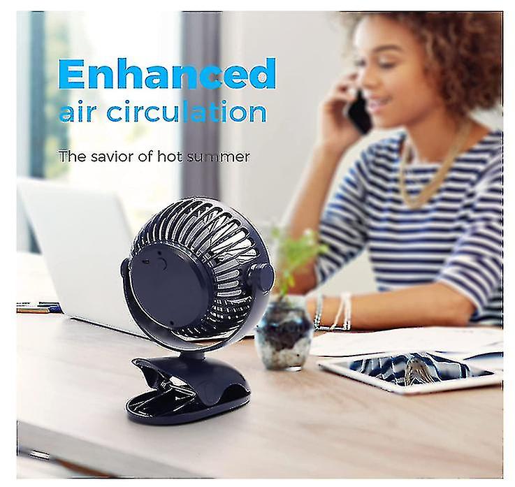 Mini Stroller Fan， 3600mAh Rechargeable Portable Table Fans (Dark Blue)