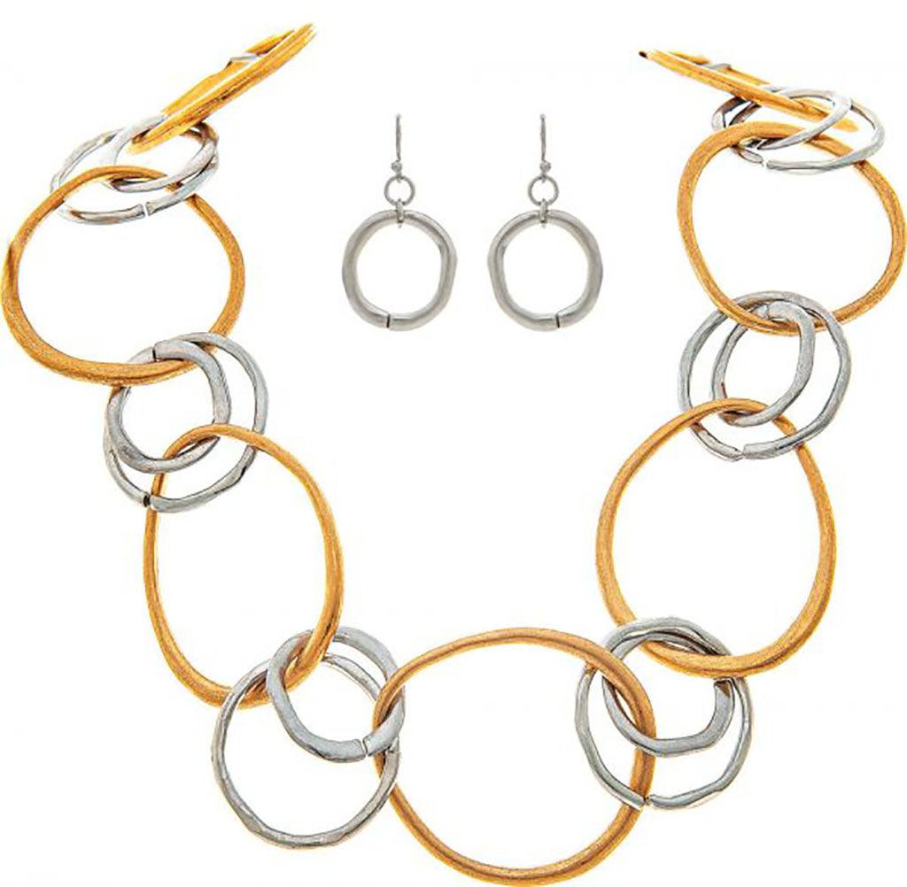 Rain  Two Tone Burnished Linked Circles Necklace Set