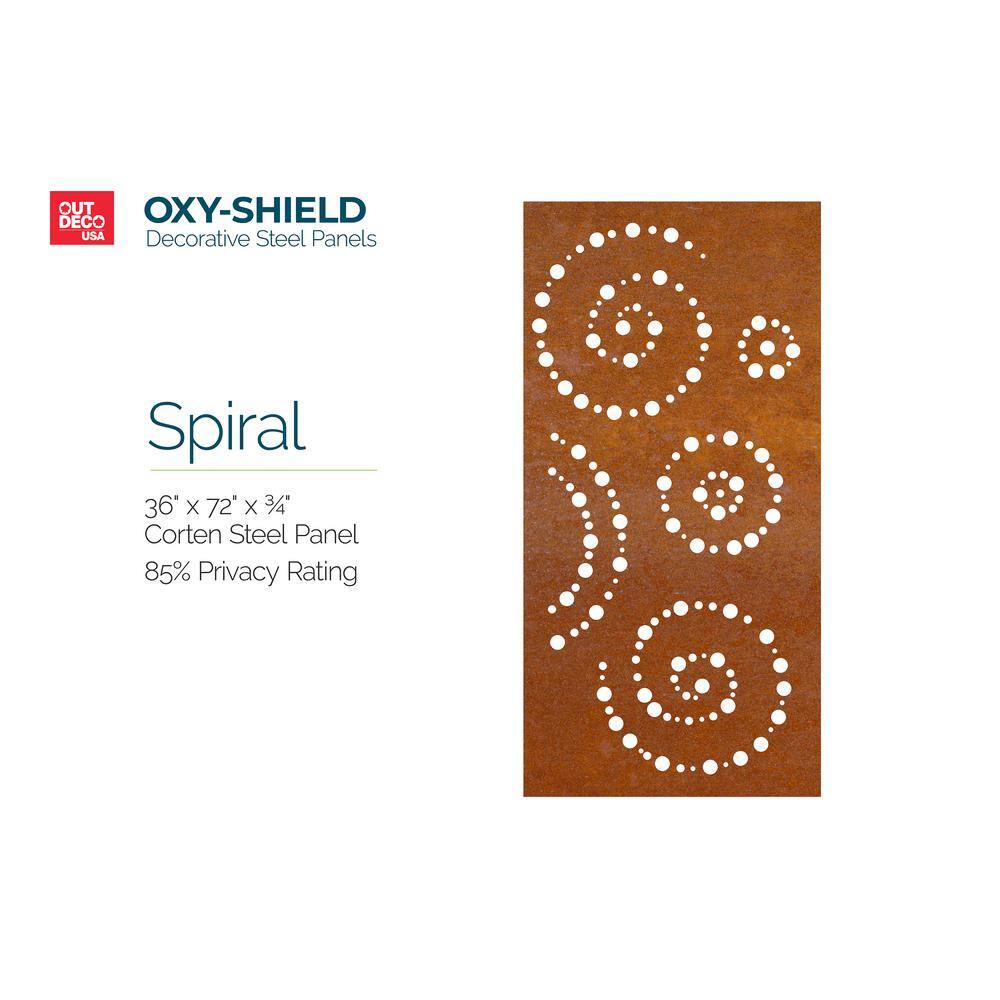 OUTDECO Spiral 3 ft. x 6 ft. Oxy-Shield Corten Steel Decorative Screen Panel in Rust with 6-Screws OXY005