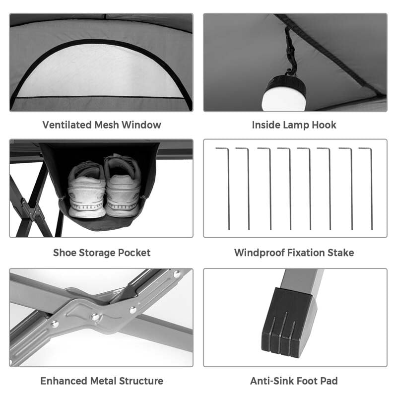 2-Person 4-in-1 Camping Cot Tent Off-Ground Elevated Folding Tent with Cover, Mattress & Roller Carrying Bag