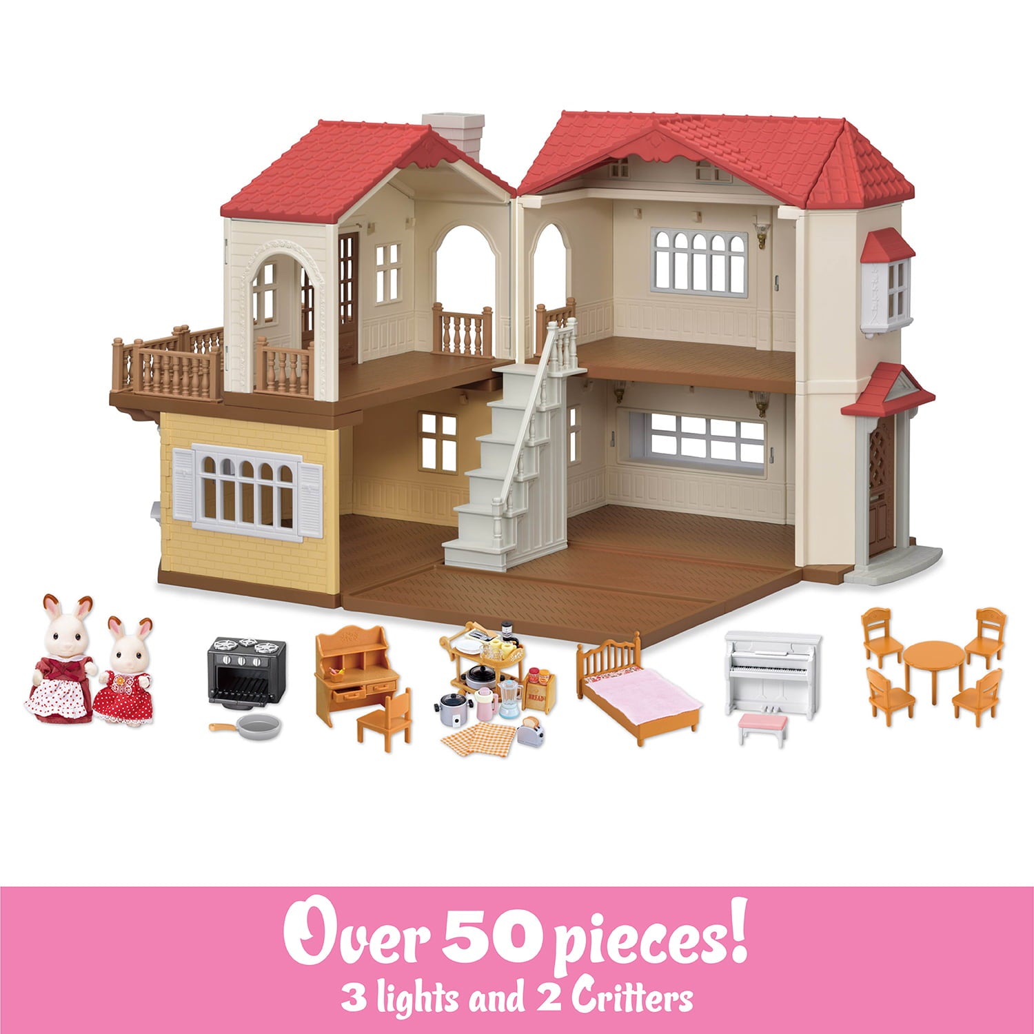 Calico Critters Red Roof Country Home, Dollhouse Playset with Figures, Furniture and Accessories