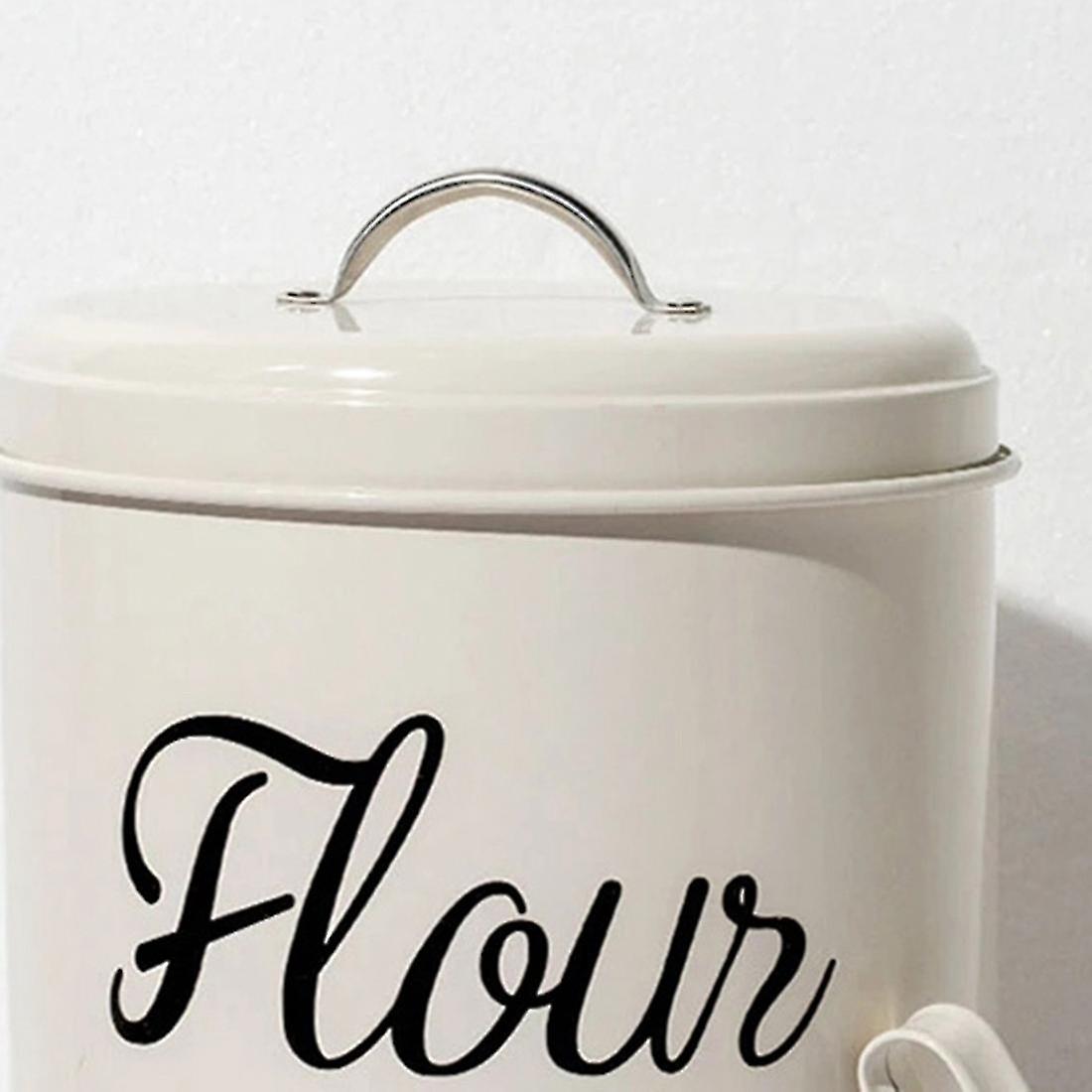 White Metal Food Flour Storage Tin Jar 5l Container 5l With Airtight Lid， Durable