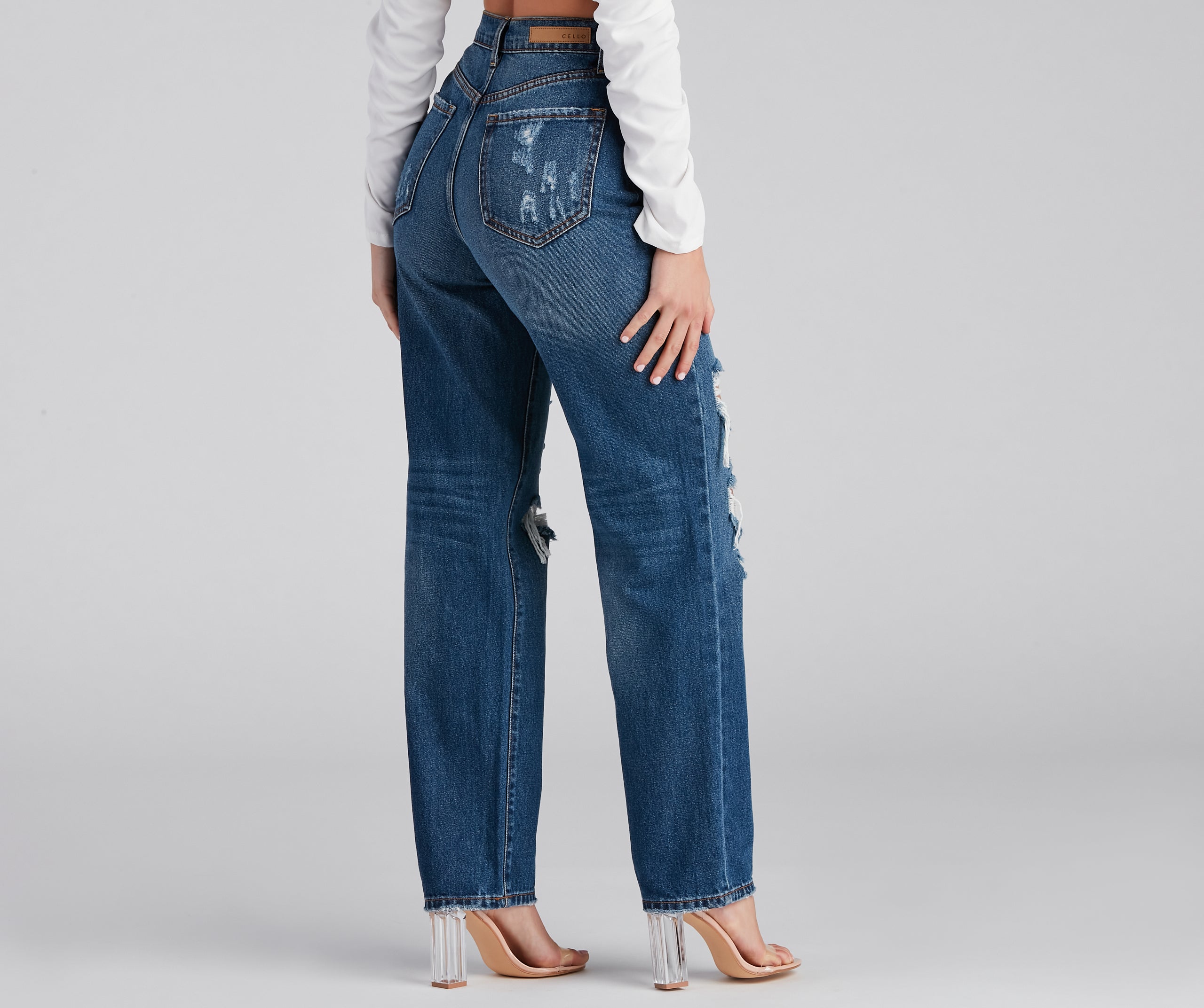 Gotta Be Chic High Rise Destructed Mom Jeans