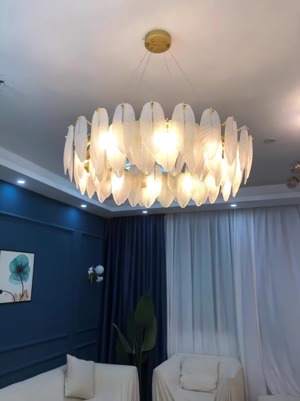 Glass Feather Chandelier