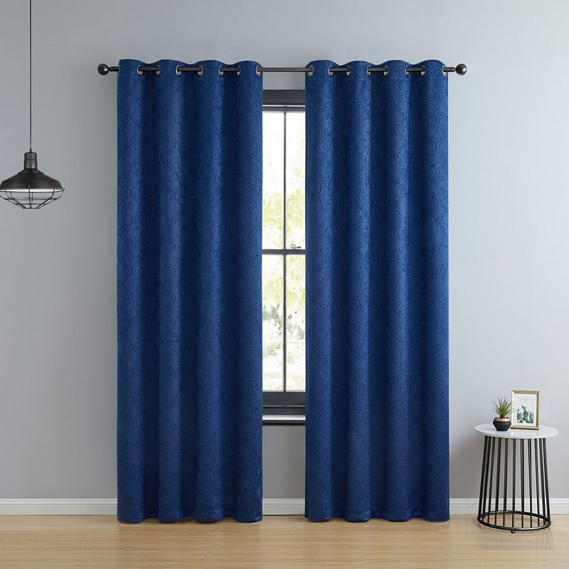 THD Peamont Lattice Thermal Energy Efficient Room Darkening Light Blocking Privacy Blackout Grommet Curtain Panels - Set of 2