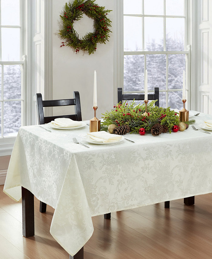 Elrene Elrene Poinsettia Jacquard Holiday Tablecloth - 52