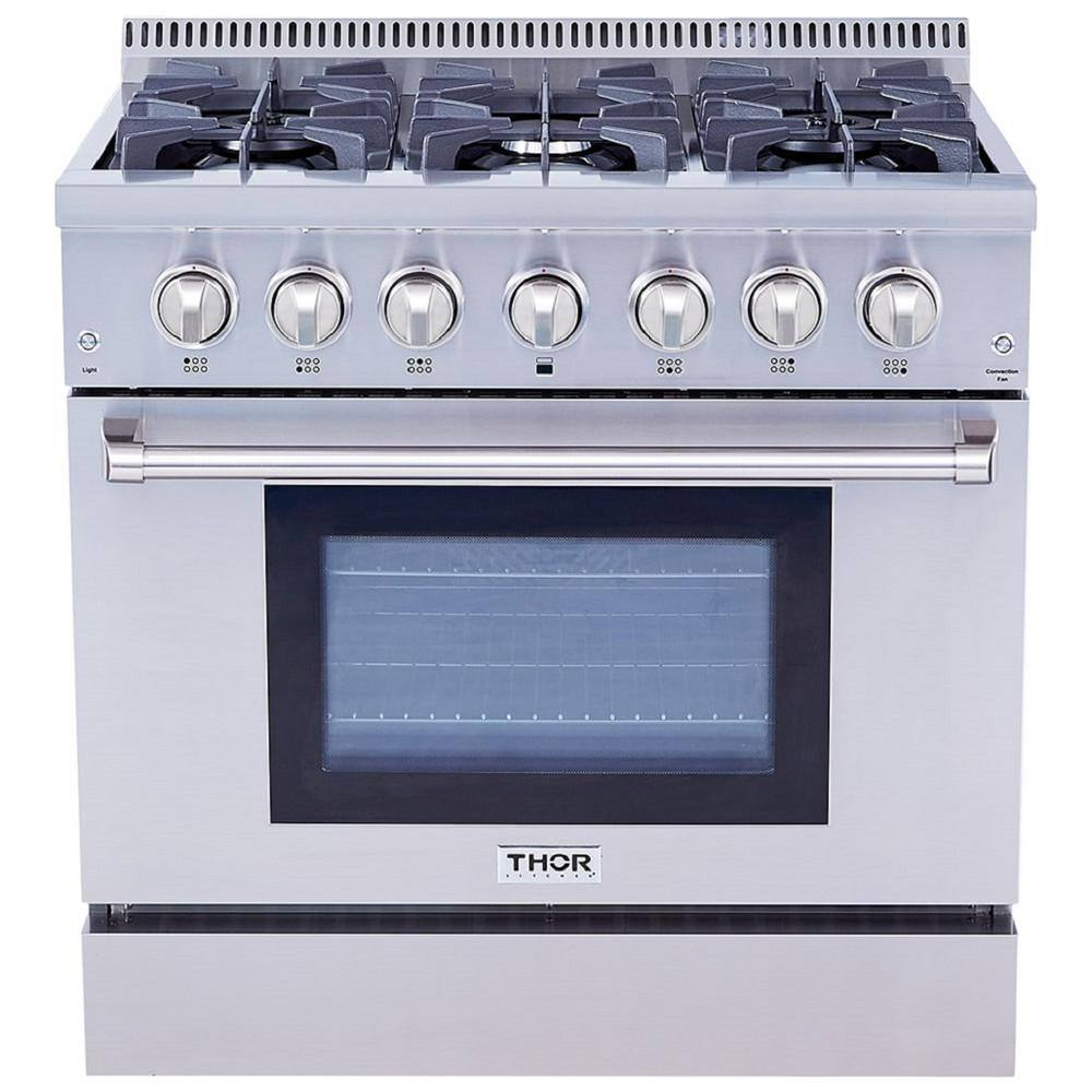 Thor Kitchen Pre-Converted Propane 36 in. 5.2 cu. ft. Oven Dual Fuel Range in Stainless Steel HRD3606ULP