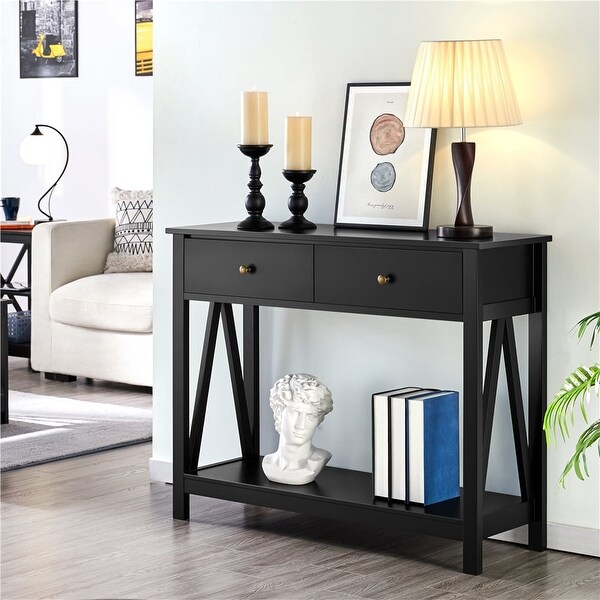 Alden Design Wooden Entryway Console Table with Storage Drawer， Black