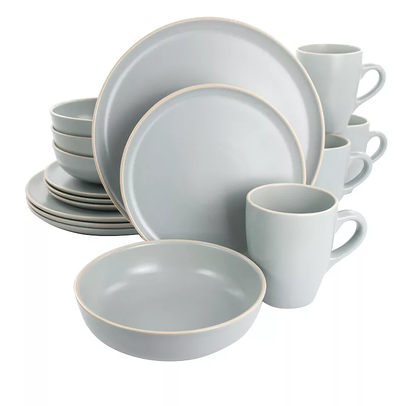 Gibson Elite Serenade 16 Piece Round Stoneware Dinnerware Set in Light Grey