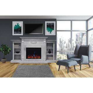 Cambridge Sanoma 72 in. Electric Fireplace Heater in White with Mantel Bookshelves Enhanced Multi-Color Log Display and Remote CAM7233-1WHTLG3