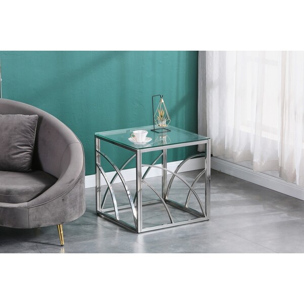 Silver glass side table，Glass End Table，Coffee Table Sofa Table