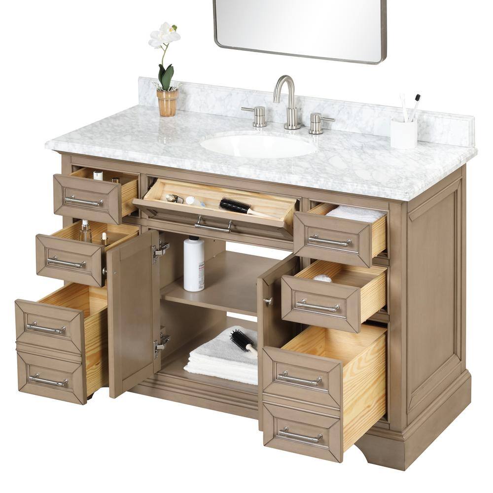 Home Decorators Collection Windlowe 49 in. W x 22 in. D Bath Vanity in Almond Taupe with Carrara Marble Vanity Top in White with White Sink 15101-VS49C-AT