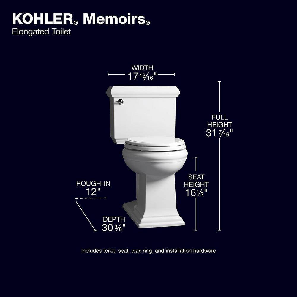 KOHLER Memoirs 2-piece 1.28 GPF Single Flush Elongated Toilet in. White Seat Included 10493-0