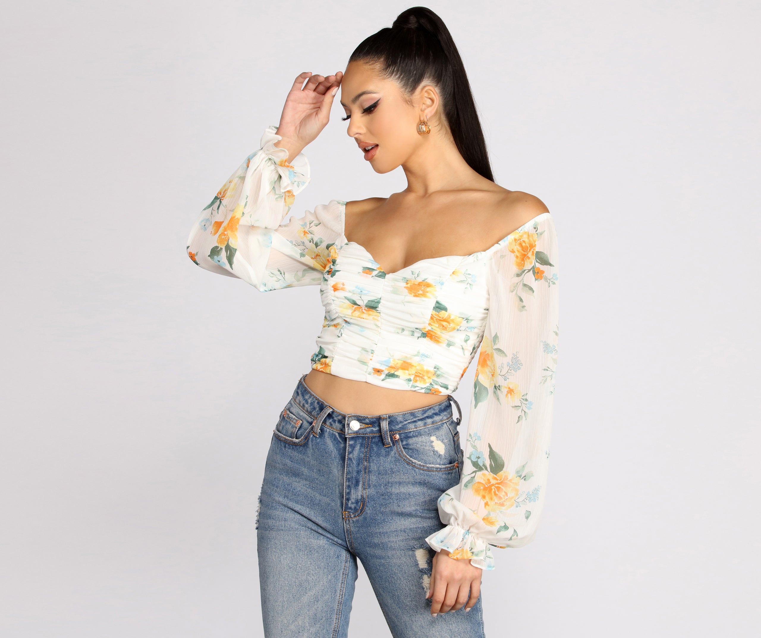 Floral Sweetheart Ruched Crop Top