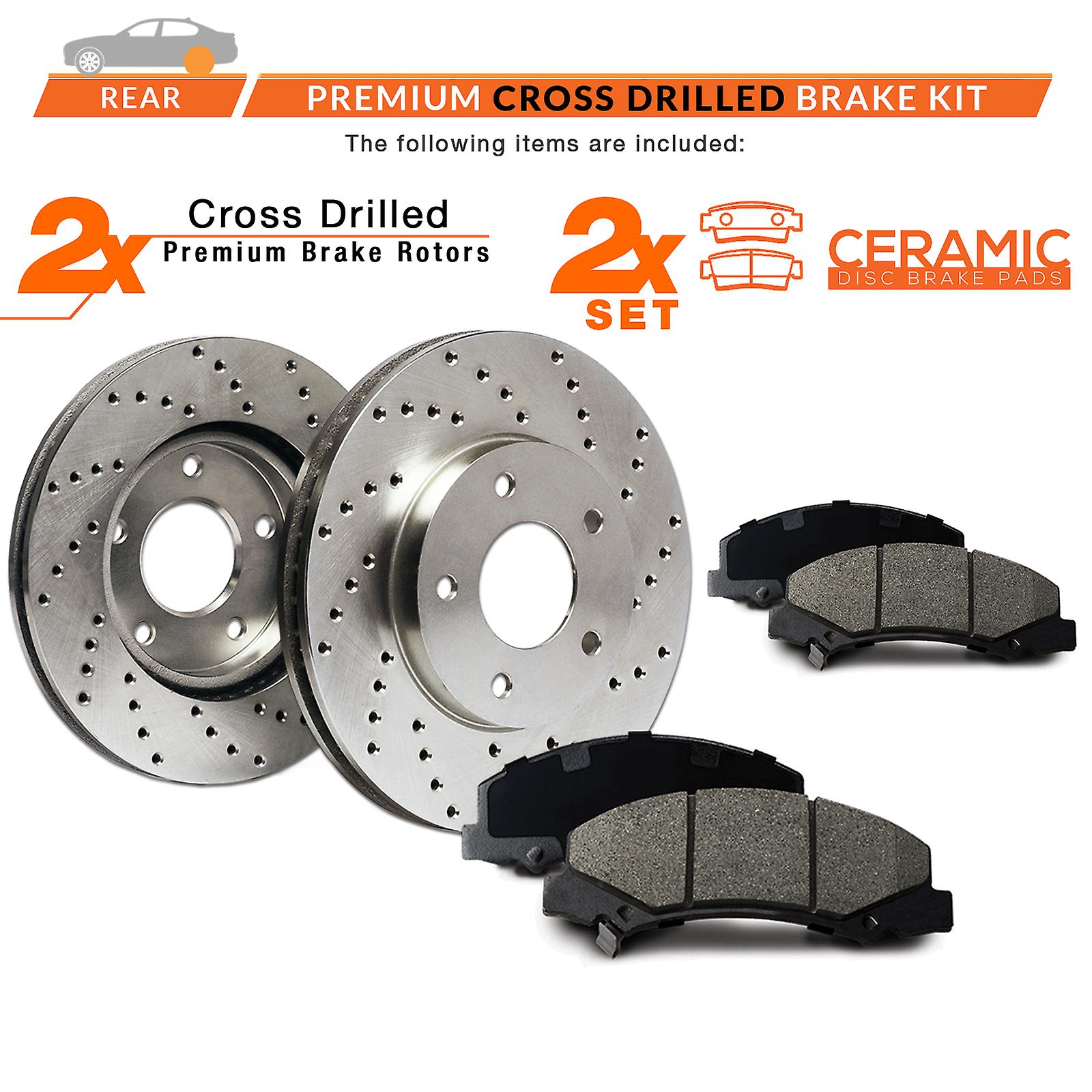 [Rear] Rotors w/Ceramic Pads Drilled Brakes (Fits: 2013 Outback Forester BRZ)