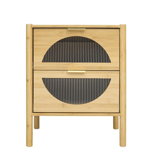 2 Drawer End Table Bamboo Side Table for Bedroom Living Room