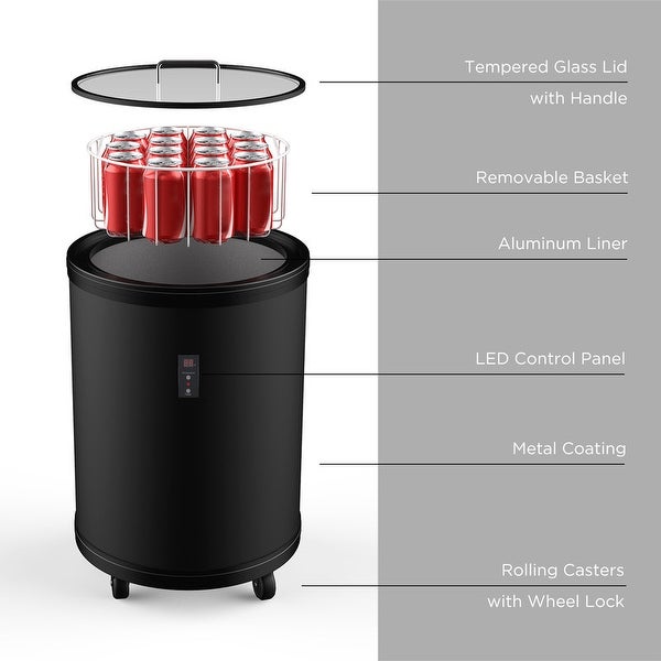 14 Bottles Party Wine Cooler， Mini Beverage Refrigerator with Four Moveable Casters