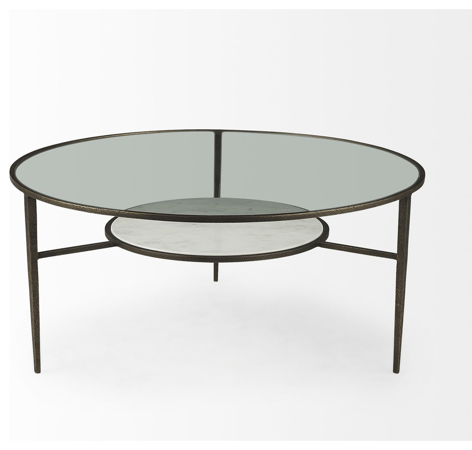 Iron Glass And Marble Round Coffee Table   Contemporary   Coffee Tables   by HomeRoots  Houzz