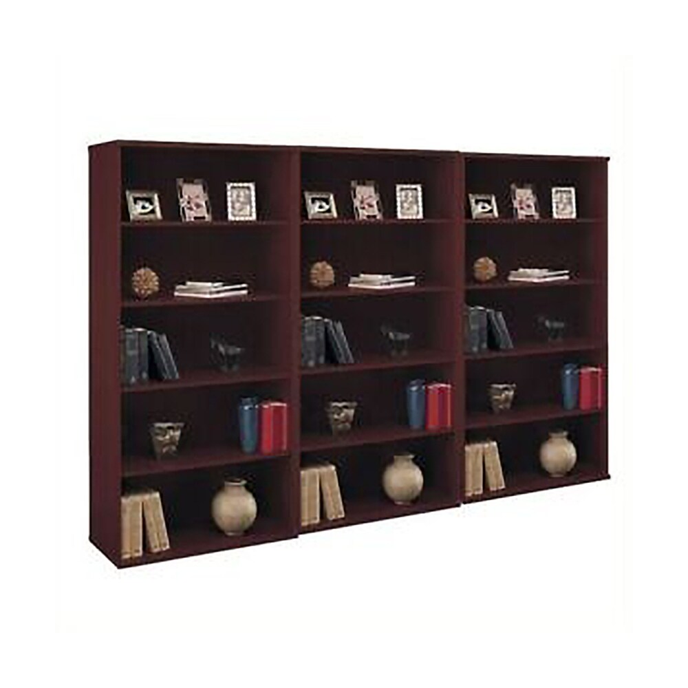 5 Shelf 3 Piece Wall Bookcase Set Mahogany   52 x 63