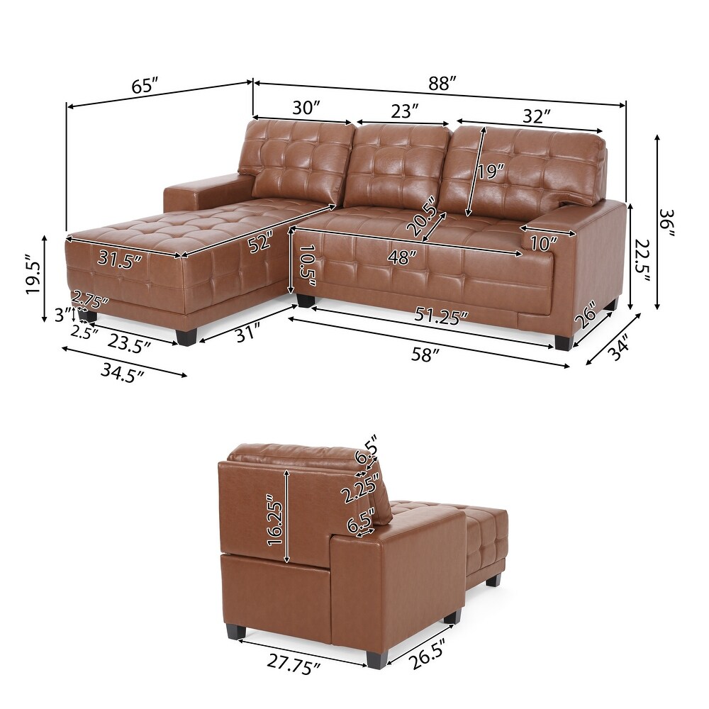 Harlar Faux Leather 3 Seater Sofa and Chaise Lounge Sectional Set by Christopher Knight Home