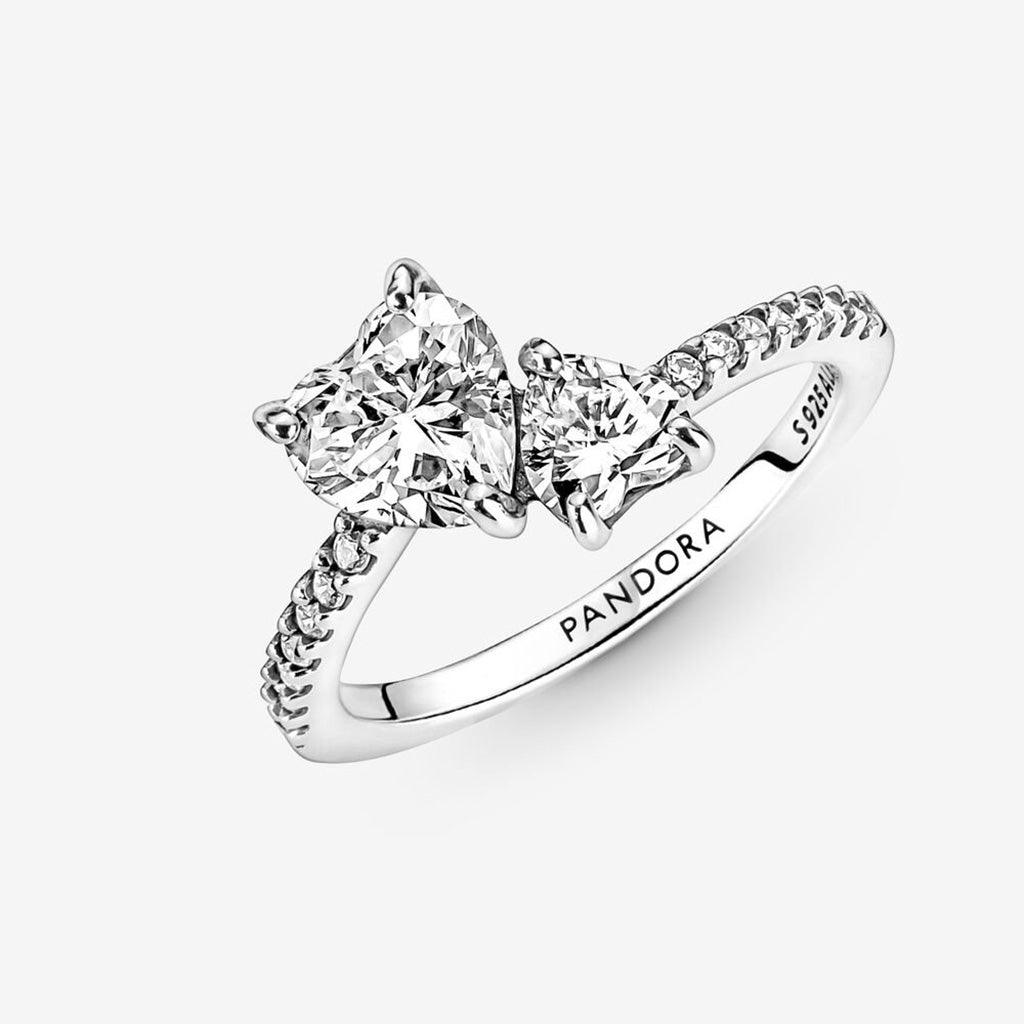 PANDORA  Double Heart Sparkling Ring in Sterling Silver