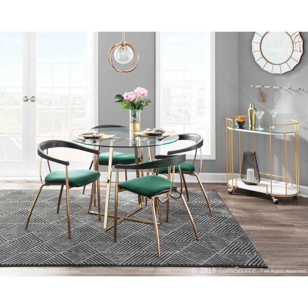 Lumisource Vanessa Gold and Green Velvet Dining Chair with Black Wood Accent (Set of 2) CH-VNESA AUVGN2