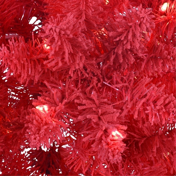 Puleo International 6.5 ft. Prelit Flocked Fashion Red Artificial Christmas Tree